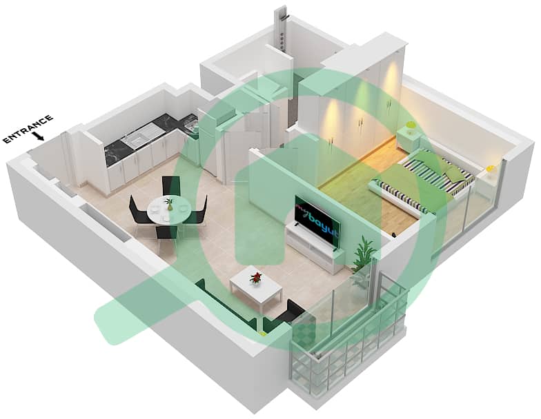 المخططات الطابقية لتصميم النموذج / الوحدة H1 / UNIT 5,8 FLOOR 44 شقة 1 غرفة نوم - ذا سانت ريجيس رزيدنسز برج 1 Type H1 Unit 5,8 Floor 44 interactive3D