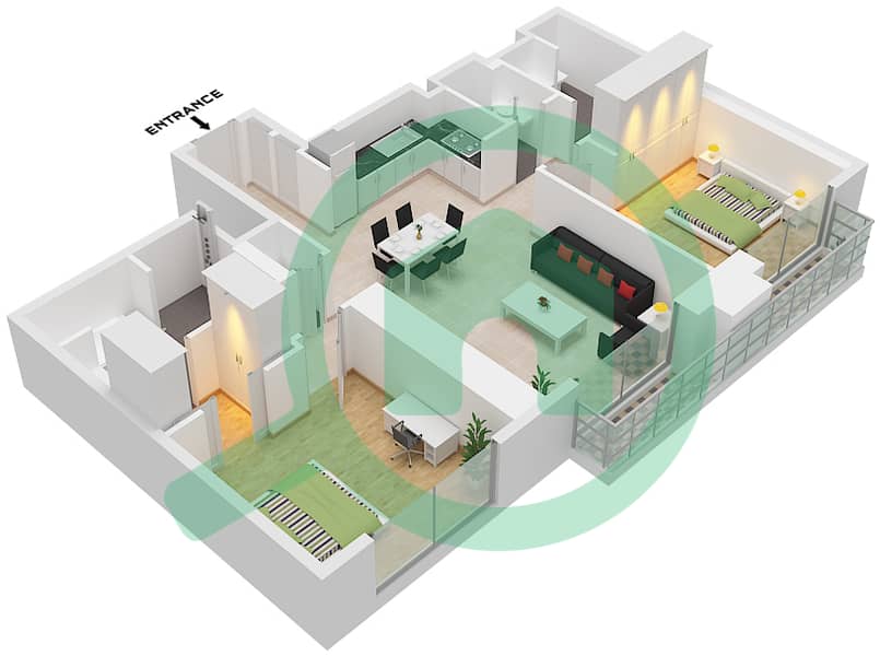 المخططات الطابقية لتصميم النموذج / الوحدة E2 / UNIT 6 FLOOR 44 شقة 2 غرفة نوم - ذا سانت ريجيس رزيدنسز برج 1 Type E2 Unit 6 Floor 44 interactive3D