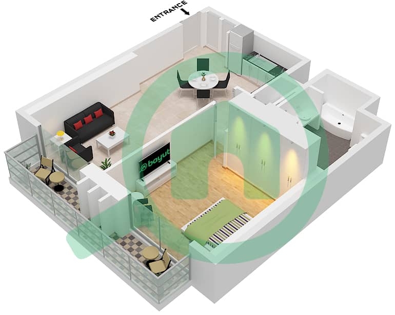 المخططات الطابقية لتصميم النموذج / الوحدة D / UNIT 1 FLOOR 45-64 شقة 1 غرفة نوم - ذا سانت ريجيس رزيدنسز برج 1 Type D Unit 1 Floor 45-64 interactive3D