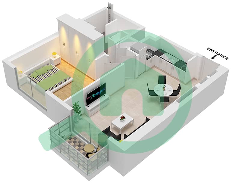 المخططات الطابقية لتصميم النموذج / الوحدة H / UNIT 5,8 FLOOR 45-64 شقة 1 غرفة نوم - ذا سانت ريجيس رزيدنسز برج 1 Type H Unit 5,8 Floor 45-64 interactive3D