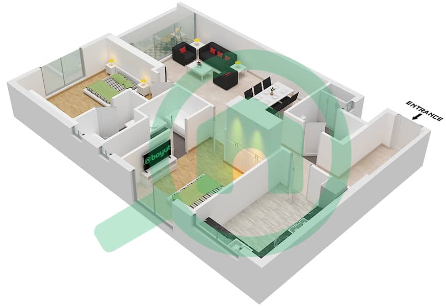 BlueBell Residence - 2 Bedroom Apartment Unit 15 Floor plan Unit 15 interactive3D