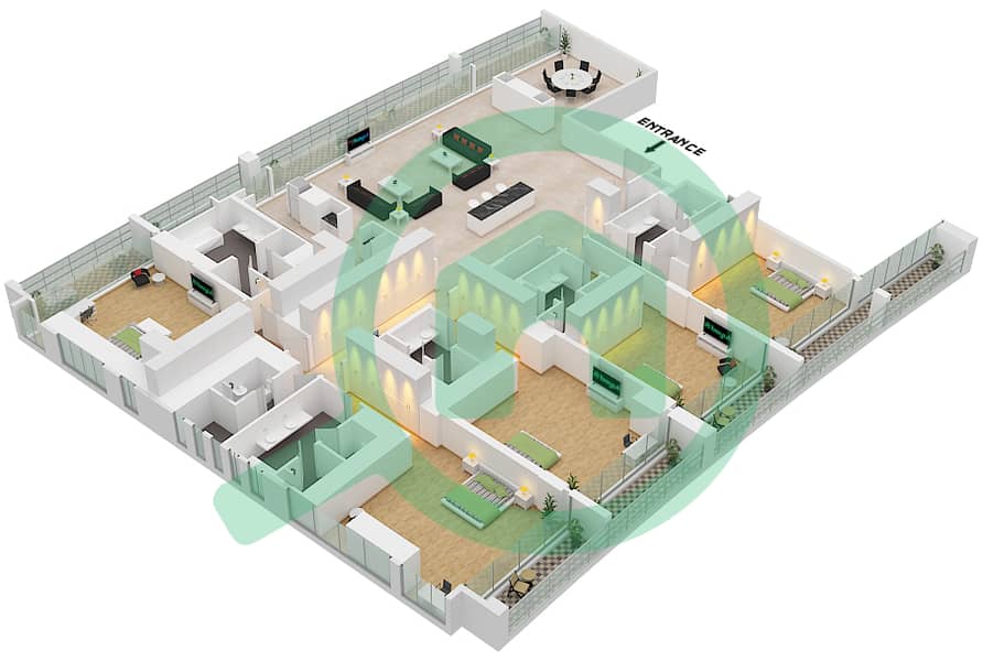 Ройал Атлантис Резорт - Апартамент 5 Cпальни планировка Тип/мера 1 UNIT 2 FLOOR 30,31,32 Type 1 Unit 2 Floor 30,31,32 interactive3D