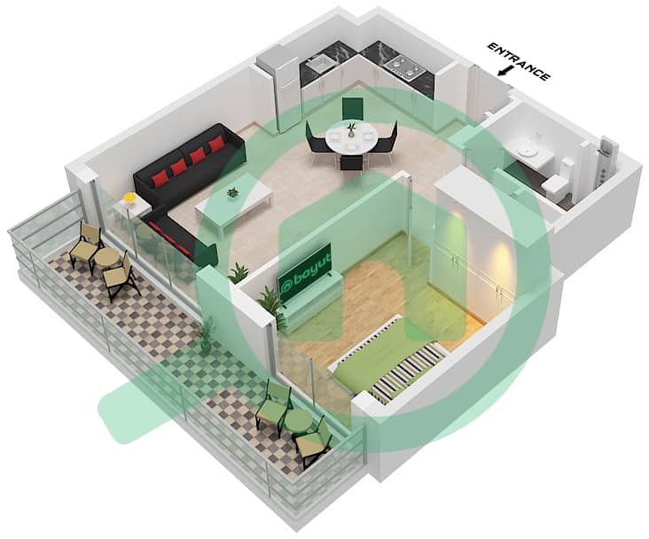 高尔夫大观园社区 - 1 卧室公寓类型／单位3 / UNIT 19 FLOOR 1戶型图 Type 3 Unit 19 Floor 1 interactive3D