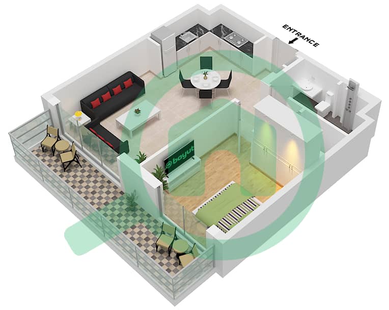 Гольф Гранд - Апартамент 1 Спальня планировка Тип/мера 4 / UNIT 3 FLOOR 1 Type 4 Unit 3 Floor 1 interactive3D