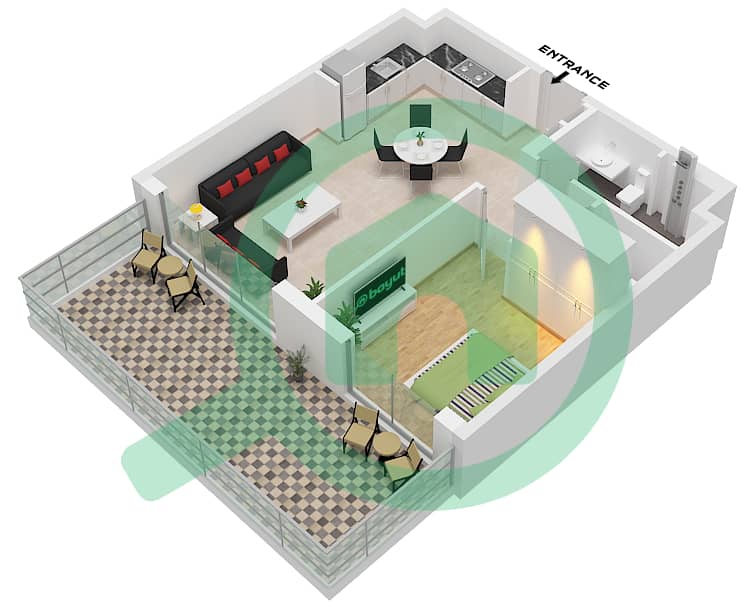 المخططات الطابقية لتصميم النموذج / الوحدة 6 / UNIT 1 FLOOR GROUND شقة 1 غرفة نوم - جولف جراند Type 6 Unit 1 Floor Ground interactive3D