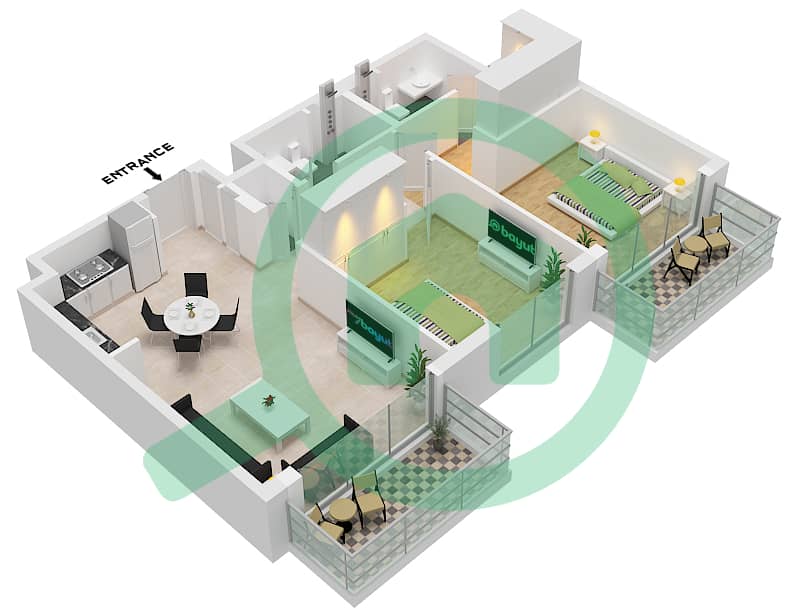 Golf Grand - 2 Bedroom Apartment Type/unit 1B/UNIT 1,4 FLOOR PODIUM Floor plan Type 1B Unit 4,11,15 Floor Podium 
Unit 8,16 Floor 1 
Unit 1,4,8,16 Floor 2-8 
Unit 1,7 Floor 9-15 
Unit 15 Floor 9-10 
Unit 14 Floor 11-12 interactive3D