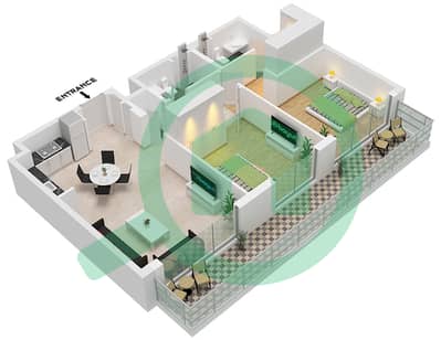 高尔夫大观园社区 - 2 卧室公寓类型／单位2B / UNIT 2 FLOOR 1戶型图