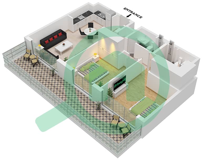 Гольф Гранд - Апартамент 2 Cпальни планировка Тип/мера 4A/UNIT 3-4 FLOOR GROUND Type 4A Unit 3-4,6 Floor Ground interactive3D