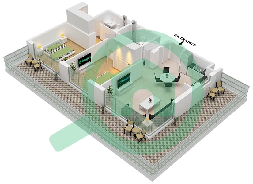 高尔夫大观园社区 - 2 卧室公寓类型／单位5 / UNIT 2 FLOOR GROUND戶型图 Type 5 Unit 2 Floor Ground interactive3D