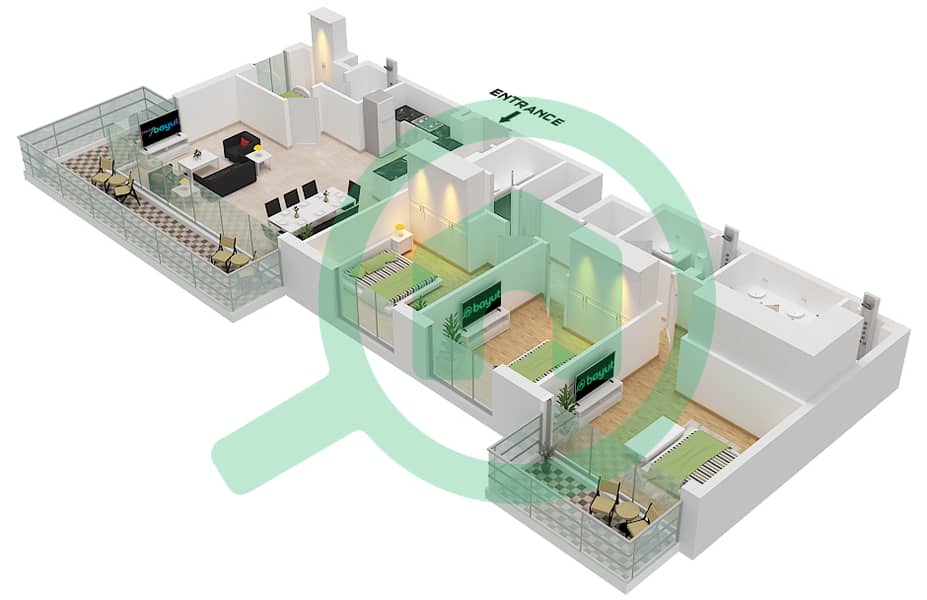 المخططات الطابقية لتصميم النموذج / الوحدة 2B/UNIT 16,17 FLOOR 9-12 شقة 3 غرف نوم - جولف جراند Type 2B Unit 17 Floor 9-10
Unit 16 Floor 11-12 interactive3D