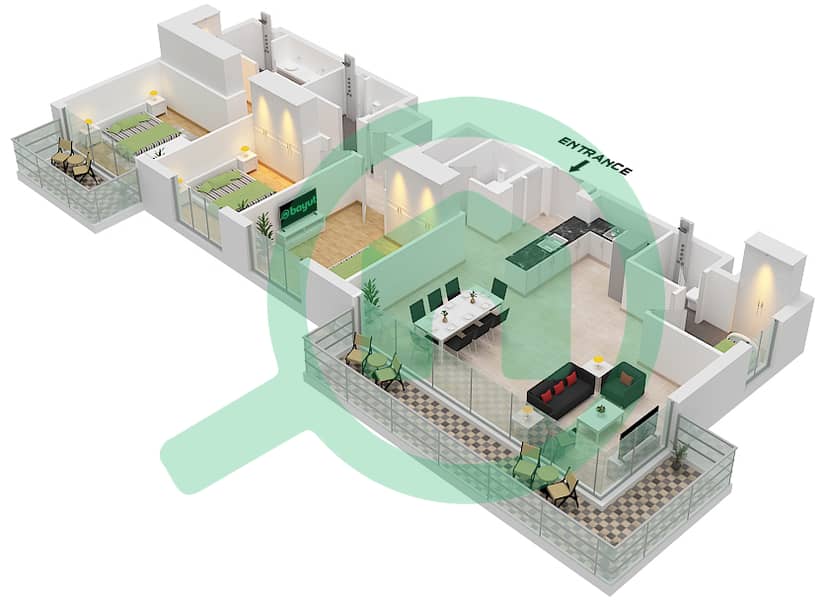 Golf Grand - 3 Bedroom Apartment Type/unit 3 / UNIT 4,5 FLOOR 2-15 Floor plan Type 3 Unit 5 Floor 2-8
Unit 4 Floor 9-15 interactive3D