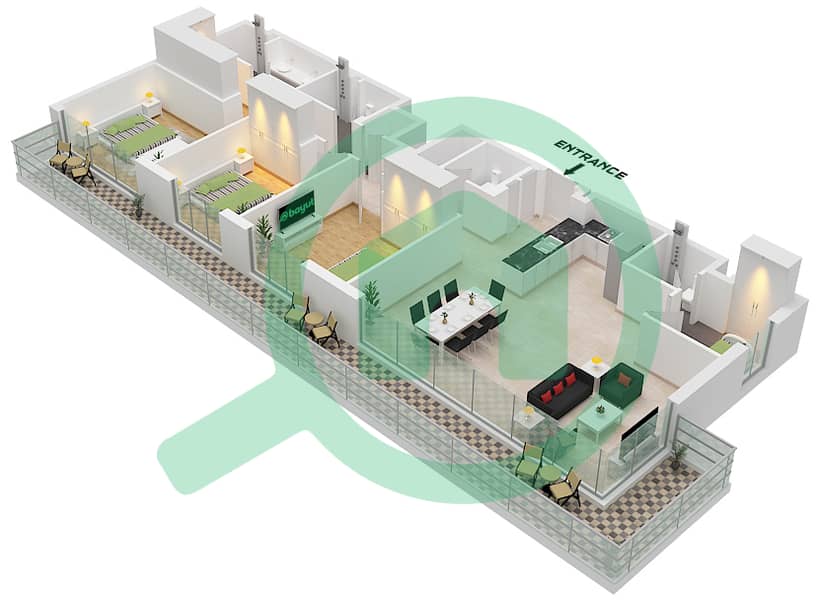 Гольф Гранд - Апартамент 3 Cпальни планировка Тип/мера 4 / UNIT 5 FLOOR 1 Type 4 Unit 5 Floor 1 interactive3D