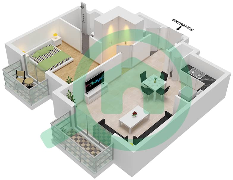 Granada - 1 Bedroom Apartment Type B1 Floor plan Type B1 interactive3D