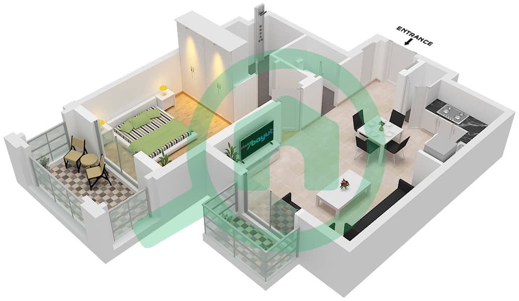 Granada - Апартамент 1 Спальня планировка Тип C,C1 Type C,C1 interactive3D