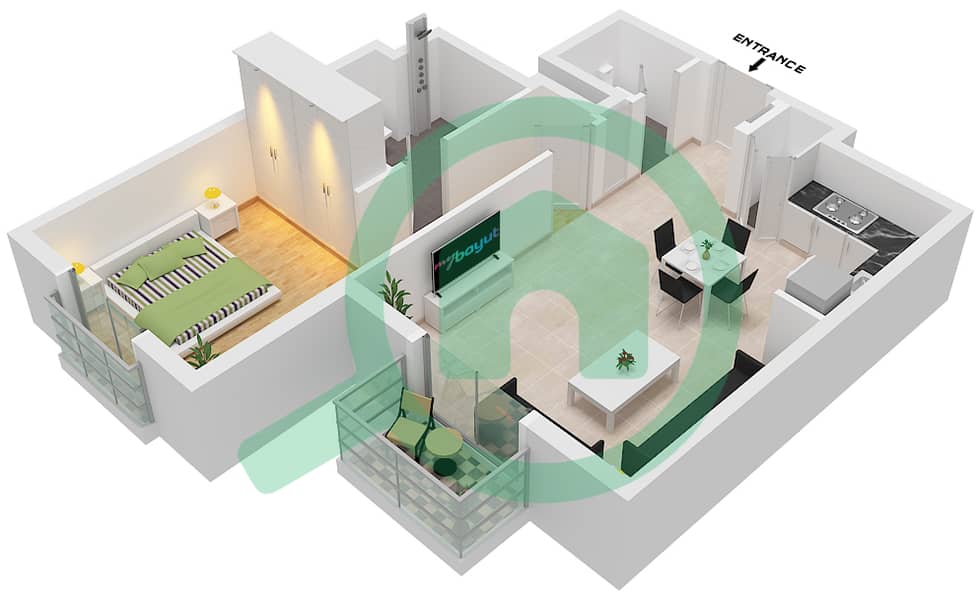Granada - 1 Bedroom Apartment Type D Floor plan Type D interactive3D