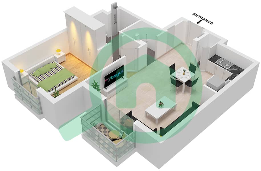 Granada - Апартамент 1 Спальня планировка Тип E E interactive3D