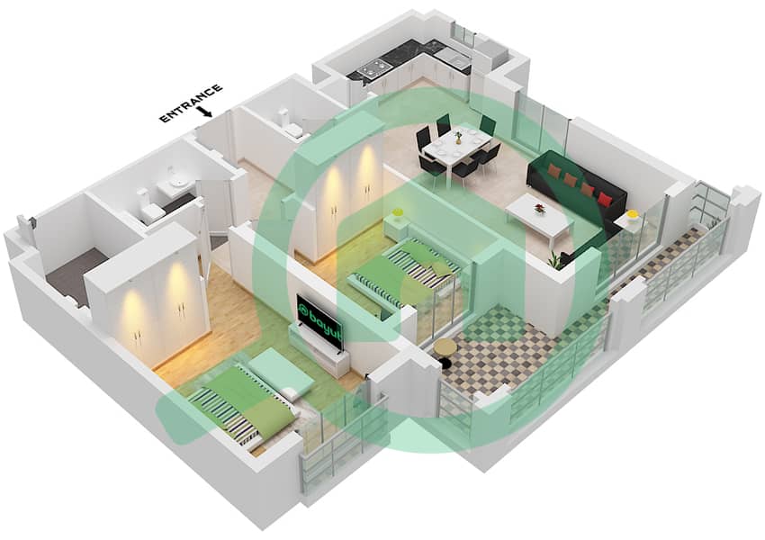 Floor plans for Type B 2-bedroom Apartments in Granada | Bayut Abu Dhabi