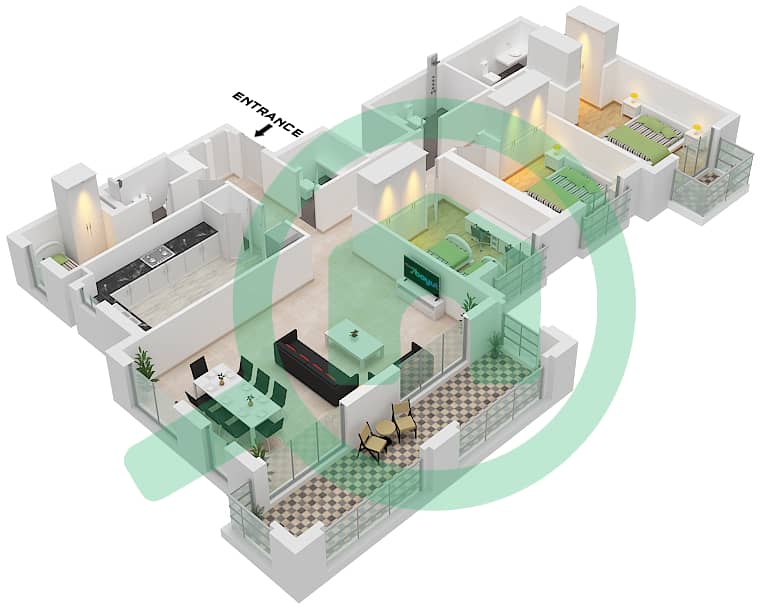 Granada - 3 Bedroom Apartment Type A2 Floor plan Type A2 interactive3D