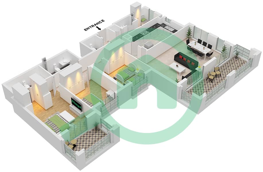 Granada - 3 Bedroom Apartment Type B Floor plan Type B interactive3D