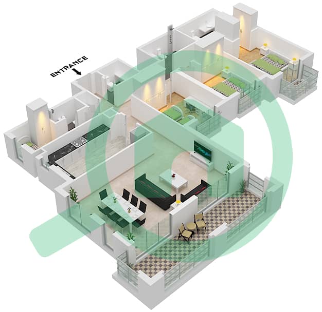 Granada - 3 Bedroom Apartment Type C Floor plan Type C interactive3D