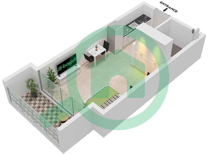 Samana Waves - Studio Apartment Type A Floor plan Type A interactive3D