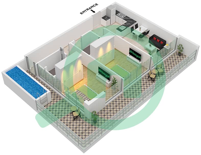 Samana Waves - 2 Bedroom Apartment Type A Floor plan Type A interactive3D