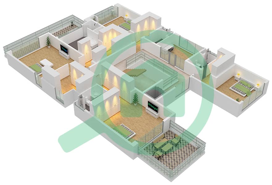 المخططات الطابقية لتصميم النموذج THE RESERVE GRAND VILLA-B فيلا تجارية 6 غرف نوم - علايا First Floor interactive3D