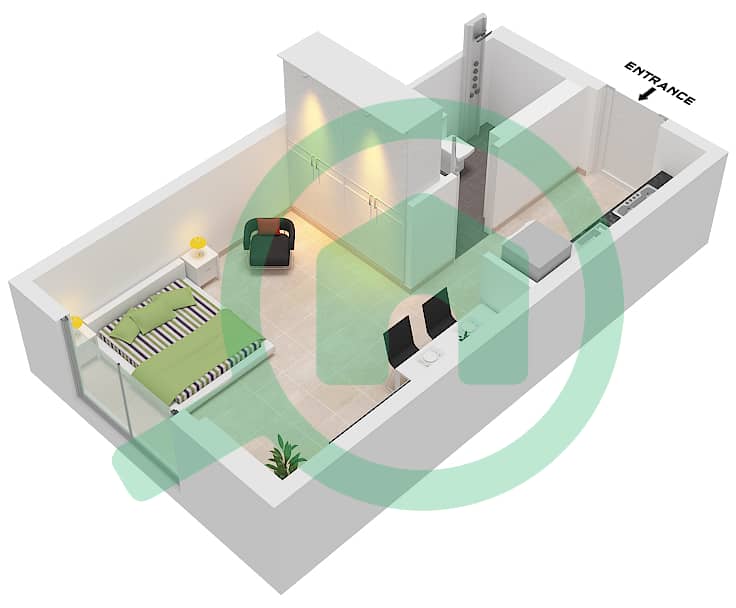 المخططات الطابقية لتصميم النموذج 4 شقة استوديو - منارة ليفينج 2 Type 4 interactive3D