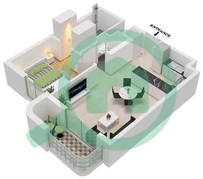 Manarat Living II - 1 Bedroom Apartment Type 2-3 Floor plan