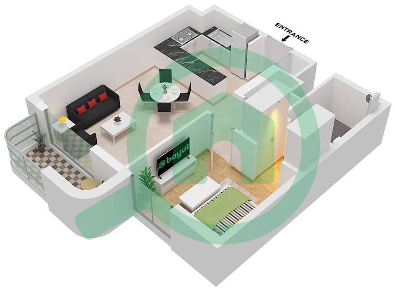 Manarat Living II - 1 Bedroom Apartment Type 5 Floor plan Type 5 interactive3D