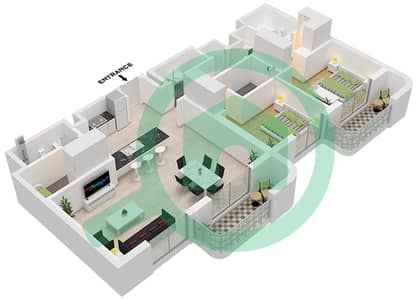 Manarat Living II - 2 Bedroom Apartment Type 2 Floor plan