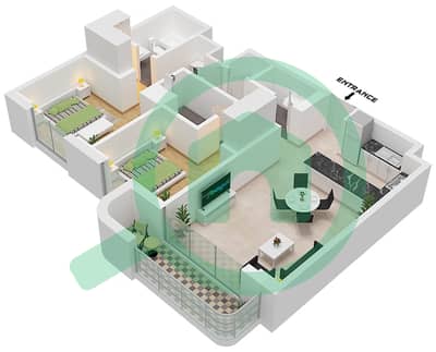 Manarat Living II - 2 Bedroom Apartment Type 3 Floor plan