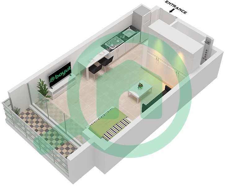萨马纳浪潮2号公寓大楼 - 单身公寓单位2 FLOOR 2-14戶型图 Unit 2 Floor 2-14 interactive3D