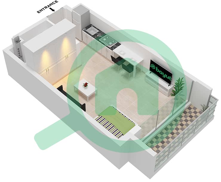 萨马纳浪潮2号公寓大楼 - 单身公寓单位8 FLOOR 2-14戶型图 Unit 8 Floor 2-14 interactive3D