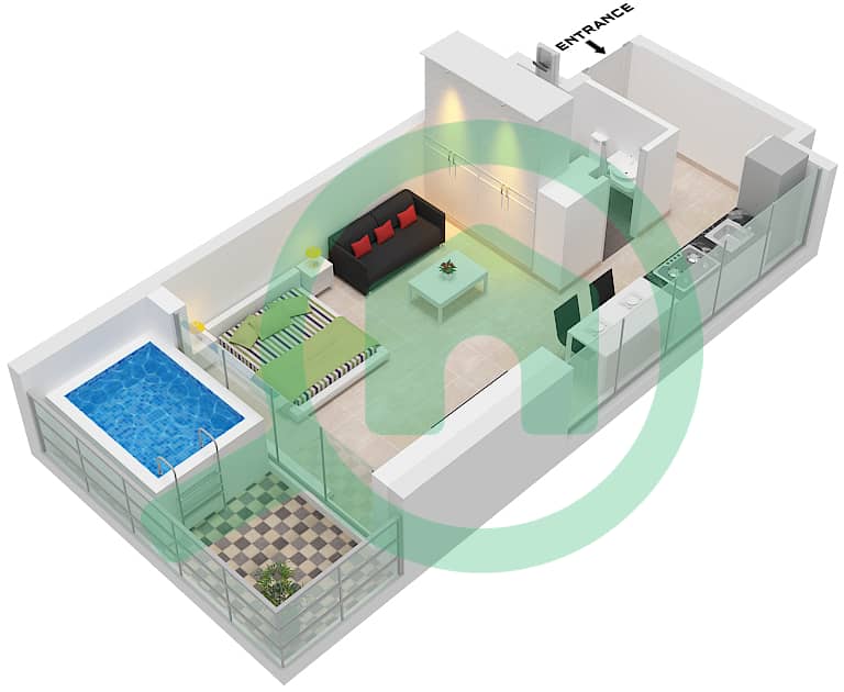 萨马纳浪潮2号公寓大楼 - 单身公寓单位9 FLOOR 2-14戶型图 Unit 9 Floor 2-14 interactive3D