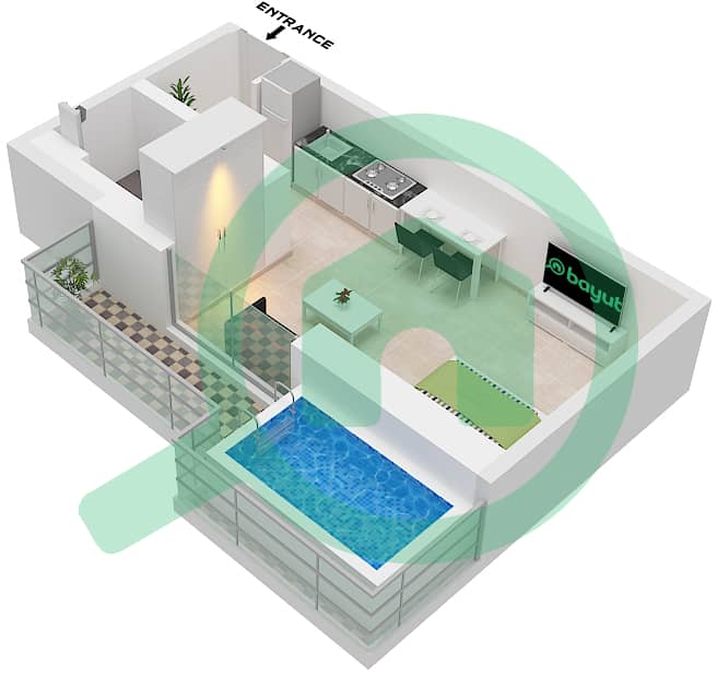 萨马纳浪潮2号公寓大楼 - 单身公寓单位10 FLOOR 3,5,7,9,11,13戶型图 Unit 10 Floor 3,5,7,9,11,13 interactive3D