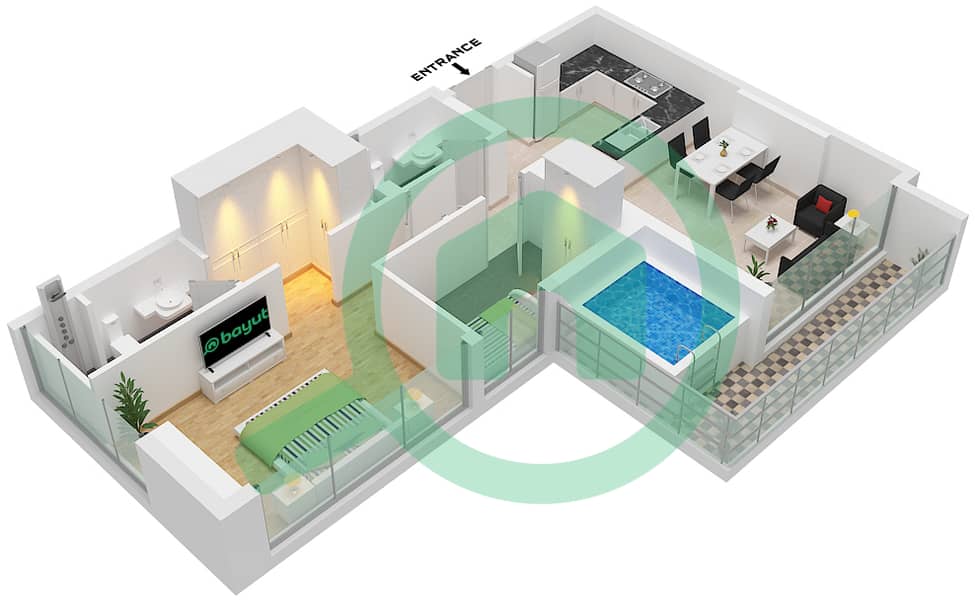 萨马纳浪潮2号公寓大楼 - 1 卧室公寓单位4,6 FLOOR 2-14戶型图 "Unit 4 Floor 2-14
Unit 6 Floor 2-14" interactive3D