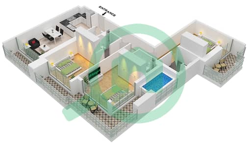 萨马纳浪潮2号公寓大楼 - 3 卧室公寓单位4 FLOOR 16戶型图
