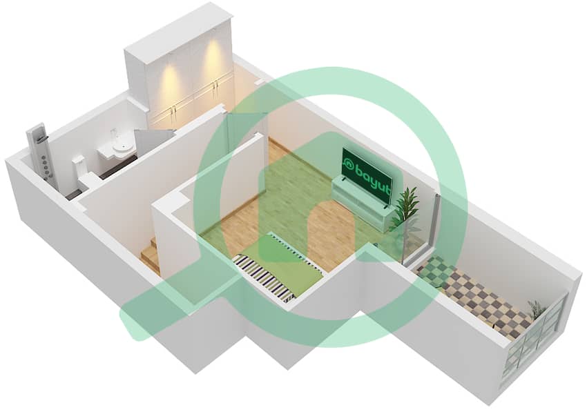 萨马纳浪潮2号公寓大楼 - 1 卧室公寓单位2 FLOOR 17戶型图 Unit 2 Floor 17 Lower Floor interactive3D