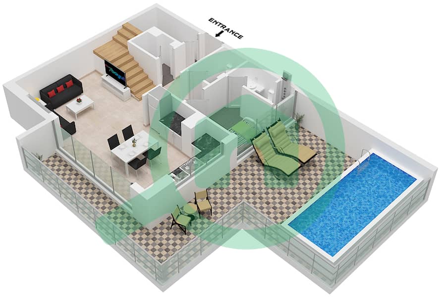萨马纳浪潮2号公寓大楼 - 2 卧室公寓单位3 FLOOR 17戶型图 Unit 3 Floor 17 Lower Floor interactive3D