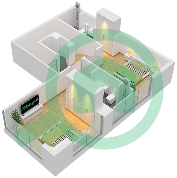 萨马纳浪潮2号公寓大楼 - 2 卧室公寓单位3 FLOOR 17戶型图 Unit 3 Floor 17 Upper Floor interactive3D