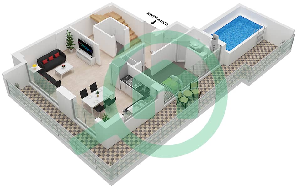 萨马纳浪潮2号公寓大楼 - 2 卧室公寓单位6 FLOOR 17戶型图 Unit 6 Floor 17 Lower Floor interactive3D