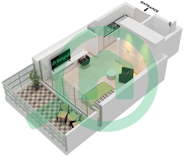 المخططات الطابقية لتصميم الوحدة 28 FLOOR 2-8 شقة استوديو - برج البنفسج Unit 28 Floor 2-8 interactive3D