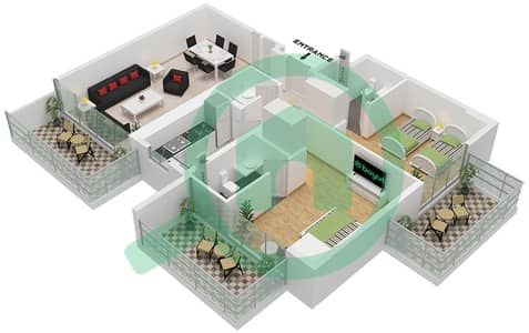 المخططات الطابقية لتصميم الوحدة 7 FLOOR 26 شقة 2 غرفة نوم - برج البنفسج