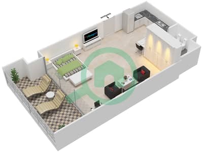 المخططات الطابقية لتصميم النموذج 2 شقة استوديو - وندسور السكني