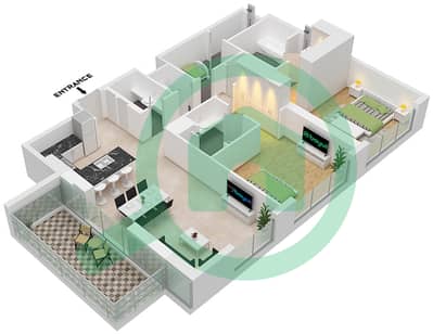 المخططات الطابقية لتصميم النموذج / الوحدة A / UNIT 6-7 FLOOR 2-15 شقة 2 غرفة نوم - ذا كيسايد