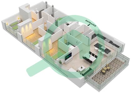 المخططات الطابقية لتصميم النموذج / الوحدة A  / UNIT 1 FLOOR 2-15 شقة 3 غرف نوم - ذا كيسايد