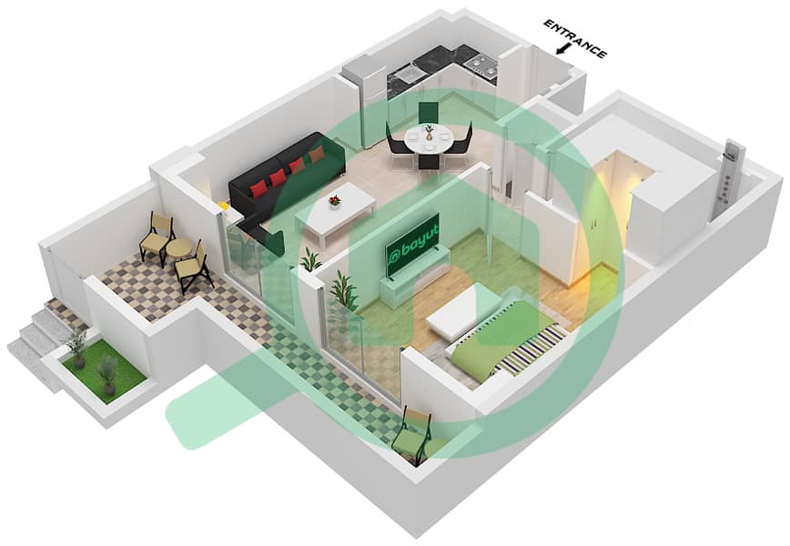 Clearpoint Building 1 - 1 Bedroom Apartment Type/unit 1D / UNIT 3 FLOOR 1 Floor plan Type 1D Unit 3 Floor 1 interactive3D