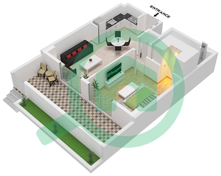 Здание Клирпоинт 1 - Апартамент 1 Спальня планировка Тип/мера 1F / UNIT 14 FLOOR 1 Type 1F Unit 14 Floor 1 interactive3D