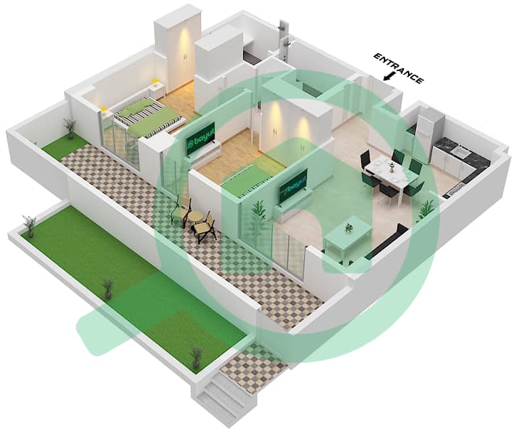 المخططات الطابقية لتصميم النموذج / الوحدة 2C / UNIT 6 FLOOR 1 شقة 2 غرفة نوم - مبنى كلير بوينت 1 Type 2C Unit 6 Floor 1 interactive3D
